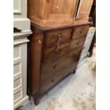 George III mahogany chest of two short and three long drawers with brass ring handles, on bracket fe