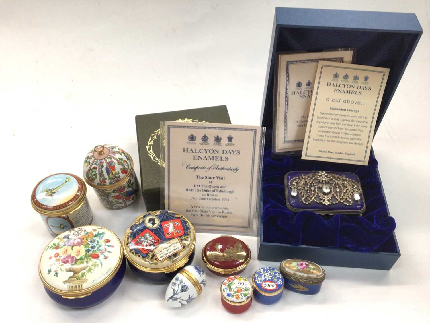 Group of Halcyon Days and other enamel boxes