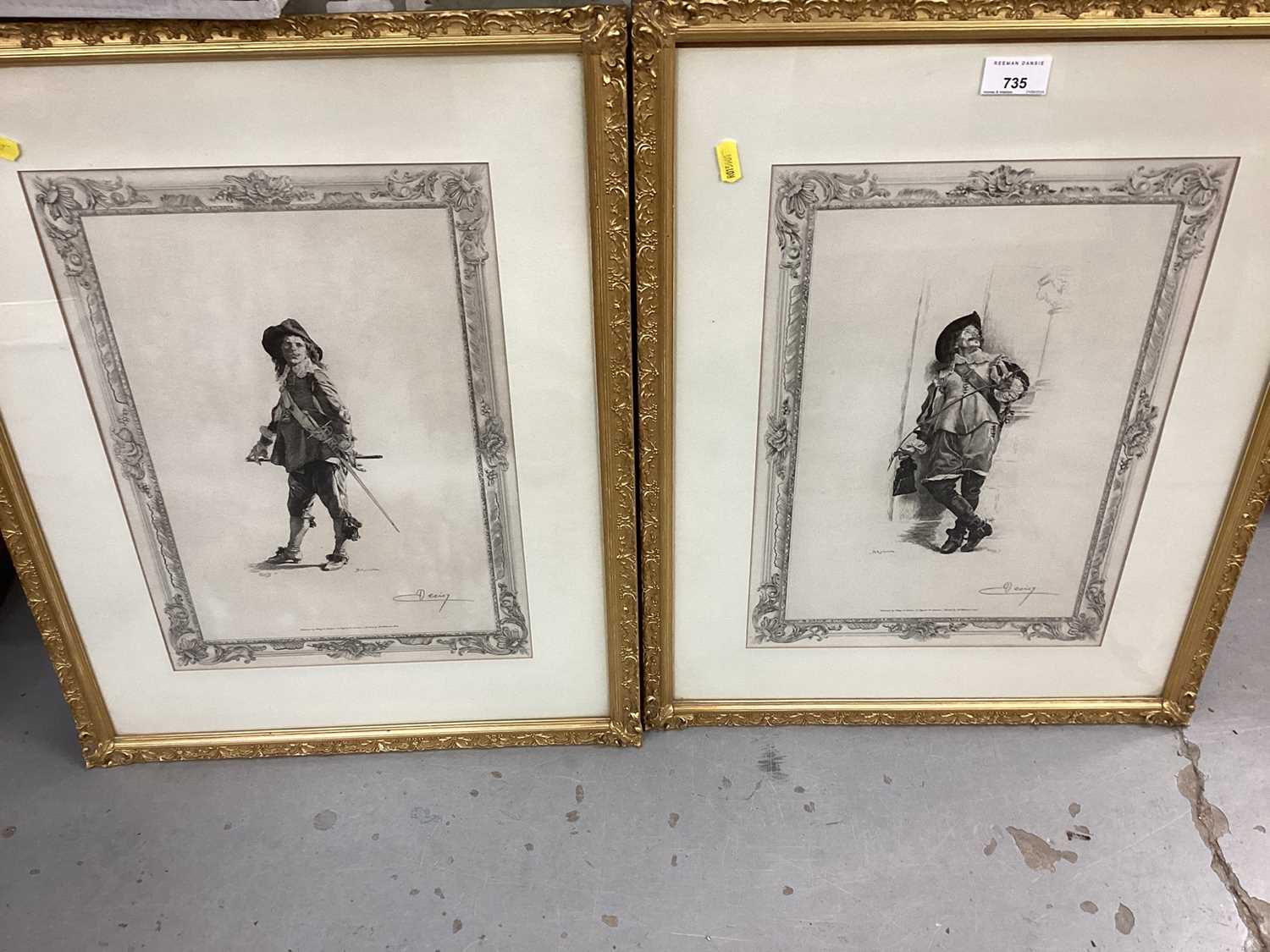 Two Spy prints and pair engravings of cavaliers in gilt frames