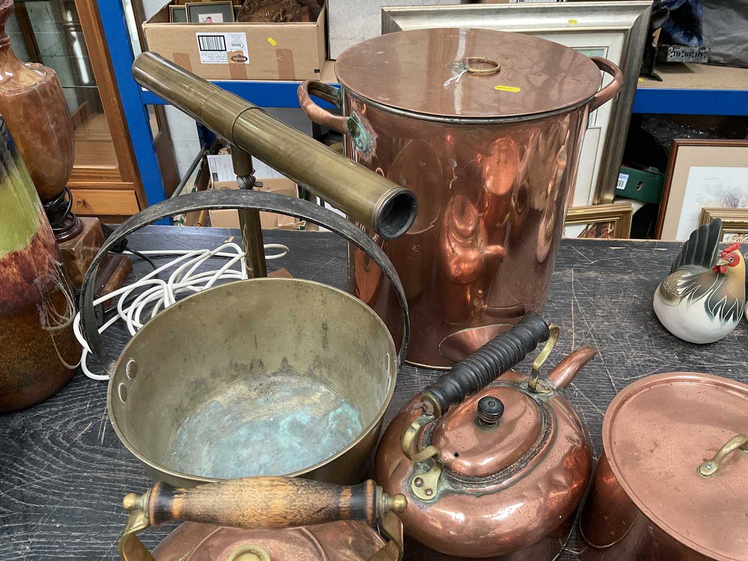 Group of antique copper ware and a brass telescope - Image 3 of 3