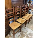 Set of four ladderback chairs with rush seats