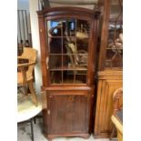 19th century mahogany two height corner cupboard with glazed door above, 74cm wide, 182.5cm wide