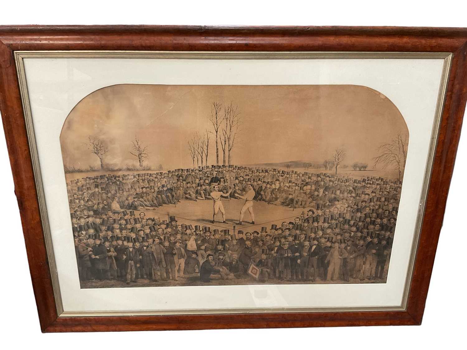 Large 19th century boxing print, in maple frame