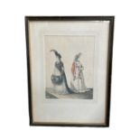 Set of four early 19th century aquatint fashion prints, with hand colouring and raised detail, 22 x