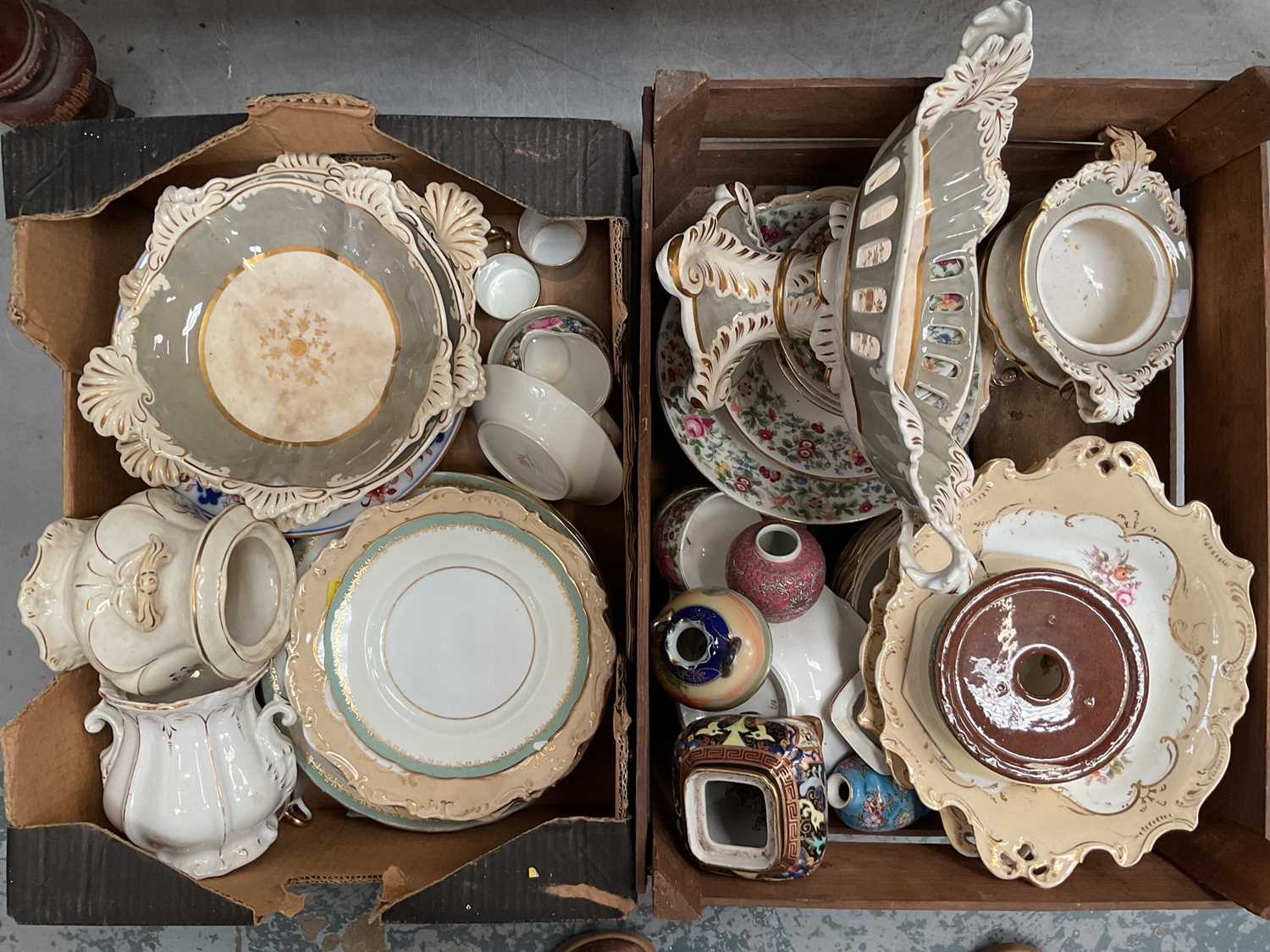 Two boxes of antique and later ceramics