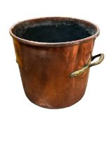 Large antique copper twin handled vessel, 30cm high