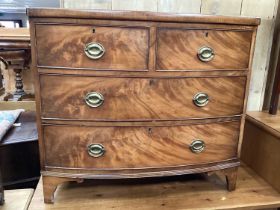 19th century mahogany bowfront chest of two short and two long drawers on bracket feet, 98cm wide, 5