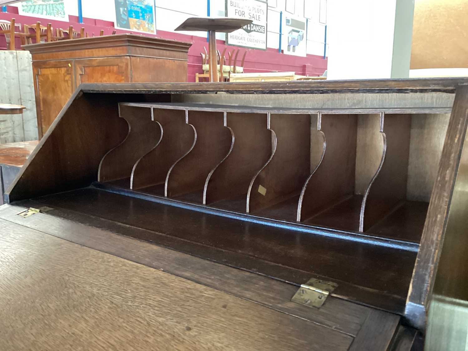 Oak bureau with four drawers, 78cm wide, 46cm deep, 98cm high - Image 2 of 2