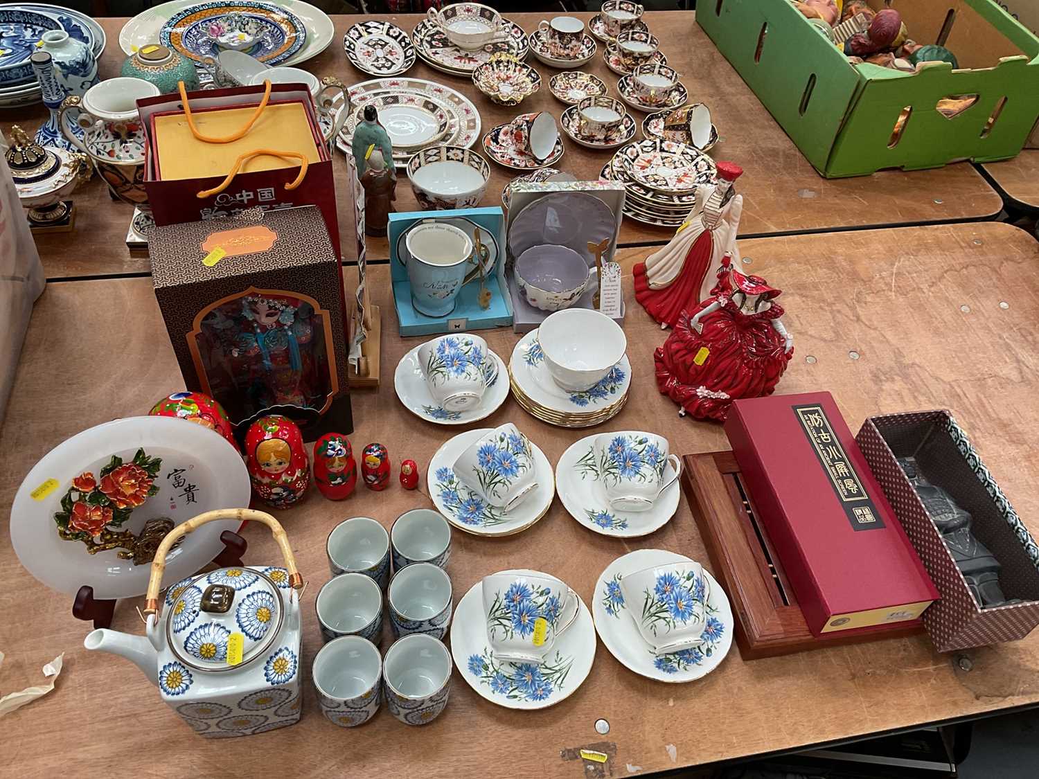 Two Coalport figures, together with a bone china tea service and various oriental items.
