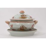 Chinese export oval tureen, cover and stand, 20th century
