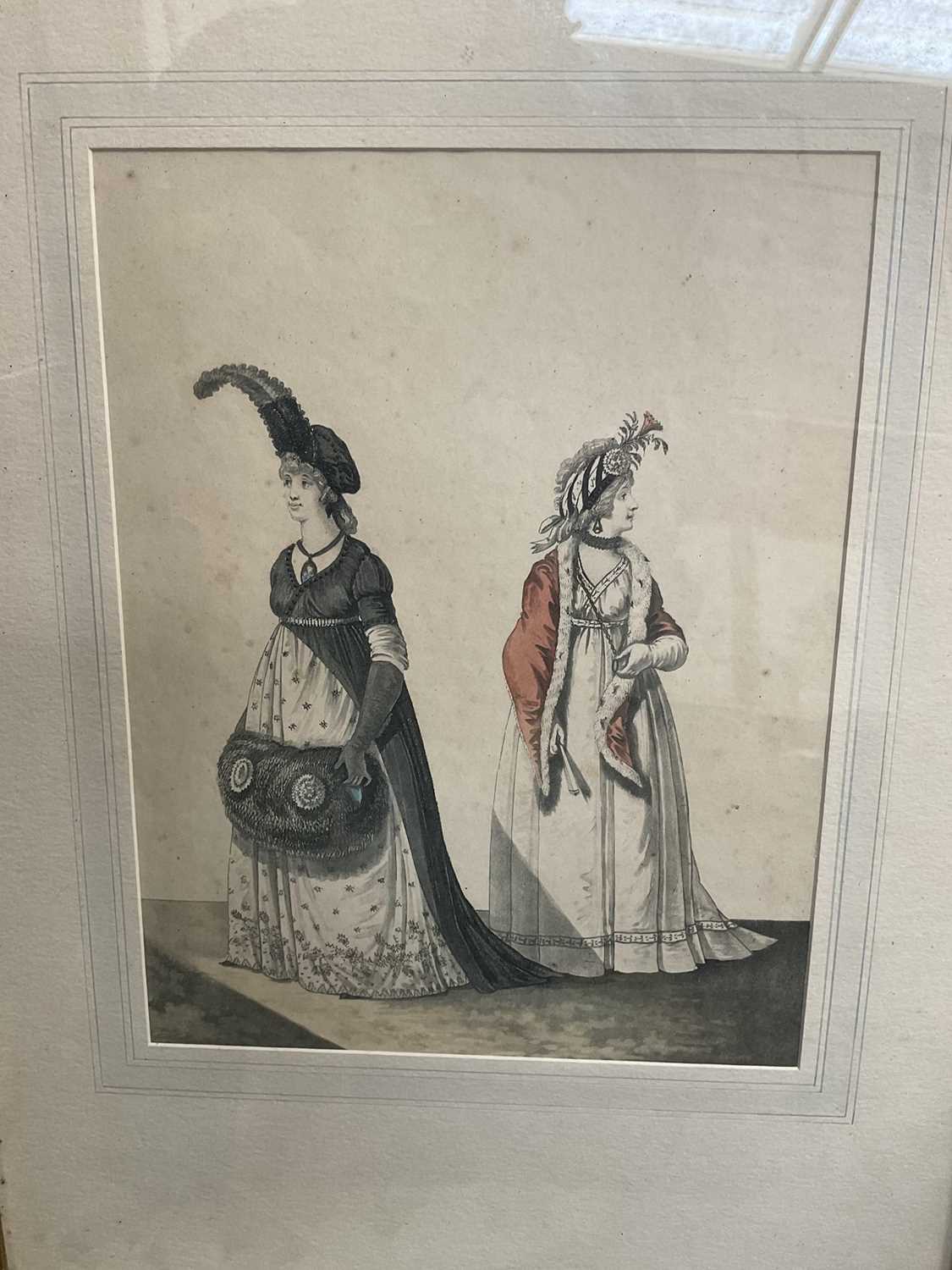 Set of four early 19th century aquatint fashion prints, with hand colouring and raised detail, 22 x - Image 2 of 5