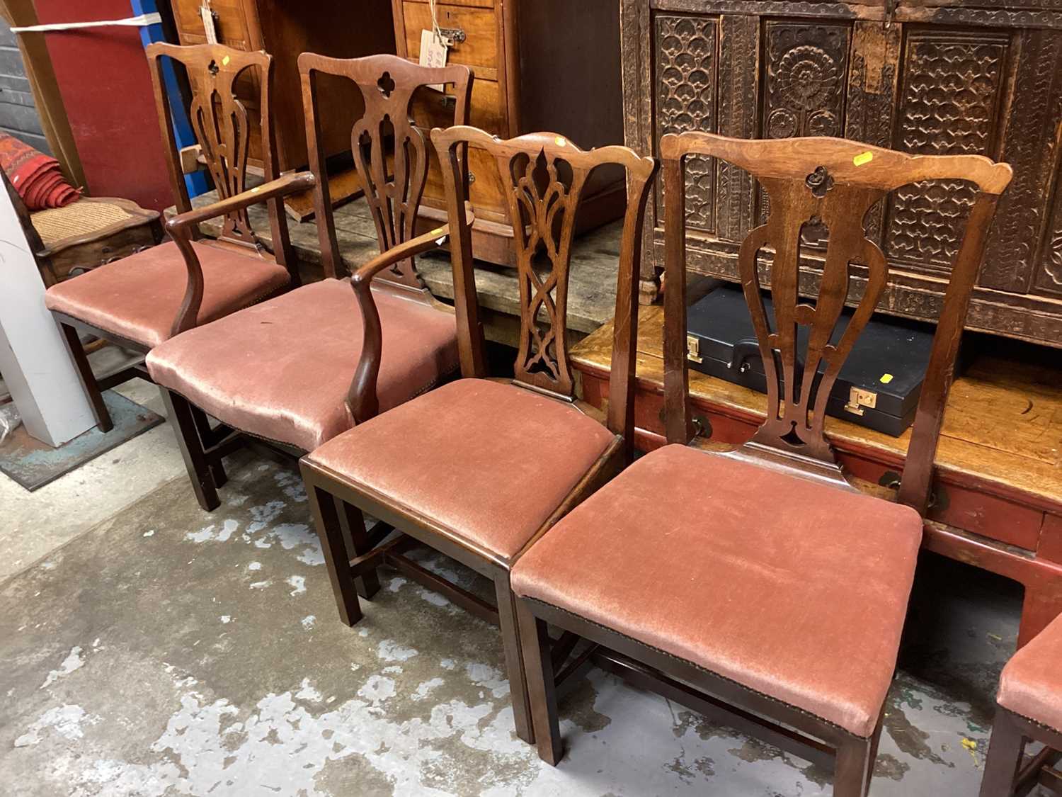 Set six Victorian Chippendale chairs (1 non-matching) and a Victorian high chair