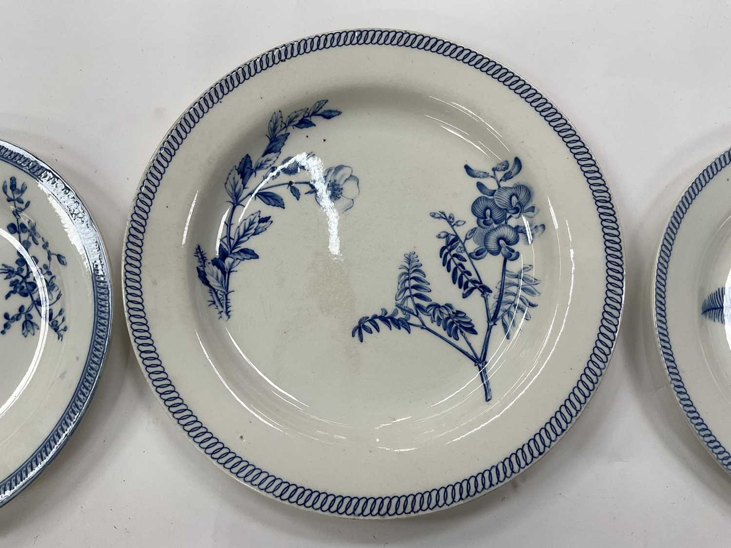 Pair of Wedgwood pearlware blue printed botanical plates, and a similar larger plate - Bild 5 aus 6