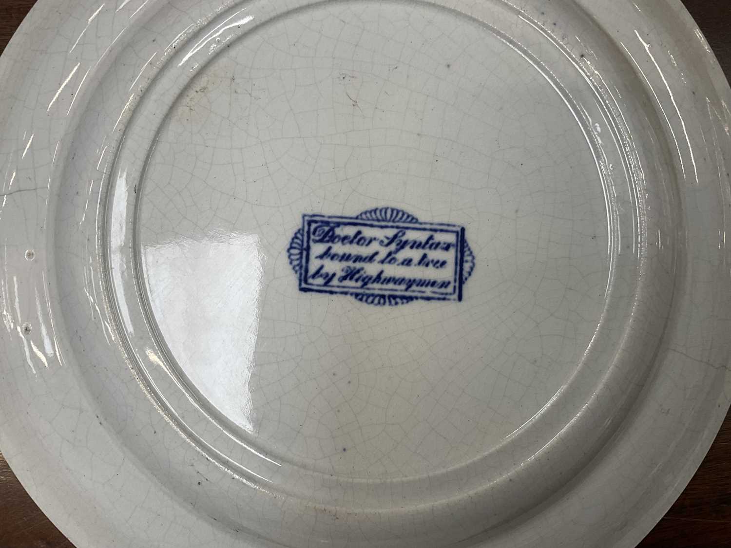 Four 19th century blue and white transfer printed plates 'Dr Syntax' and two Delft plates - Image 4 of 13
