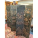 Oriental lacquered 6 fold dressing screen with chinoiserie decoration