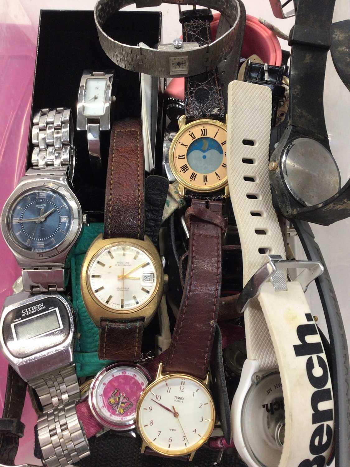 Group of vintage and contemporary wristwatches including Timex, Montine, Swatch etc