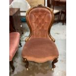 Victorian spoon back chair with buttoned pink upholstery together with another button back chair wit