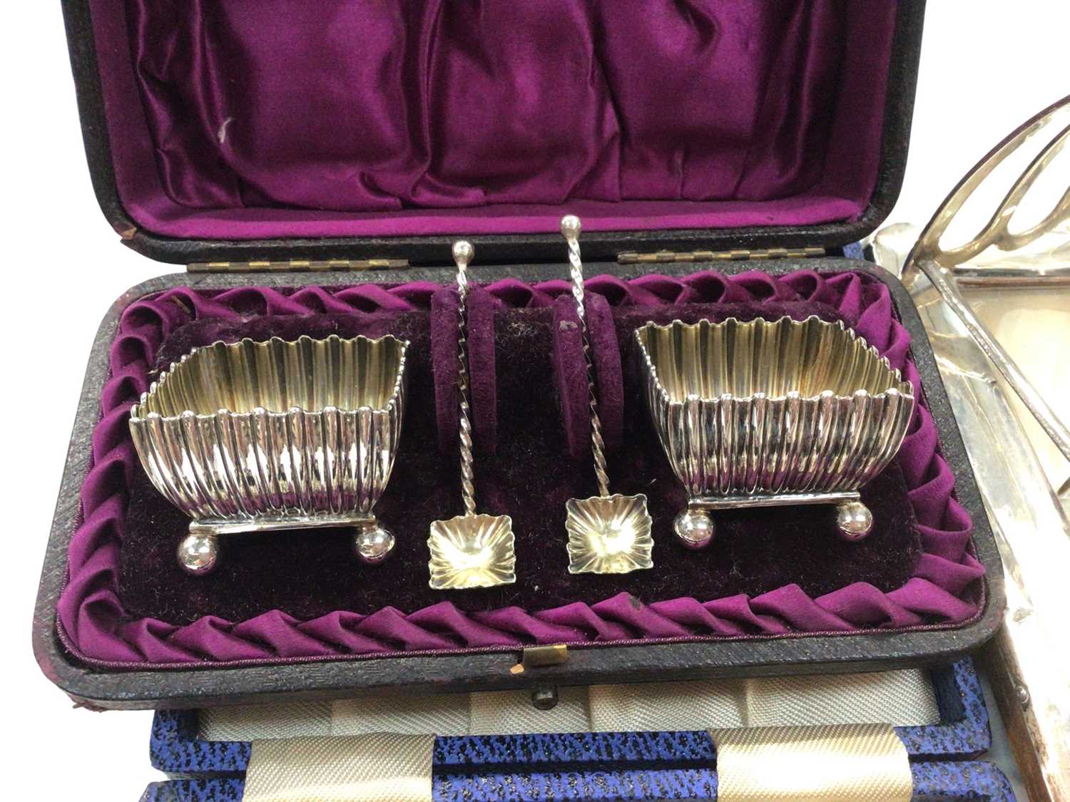 Two silver photograph frames, cased set of silver salts, set of six silver teaspoons, silver toast r - Image 4 of 5