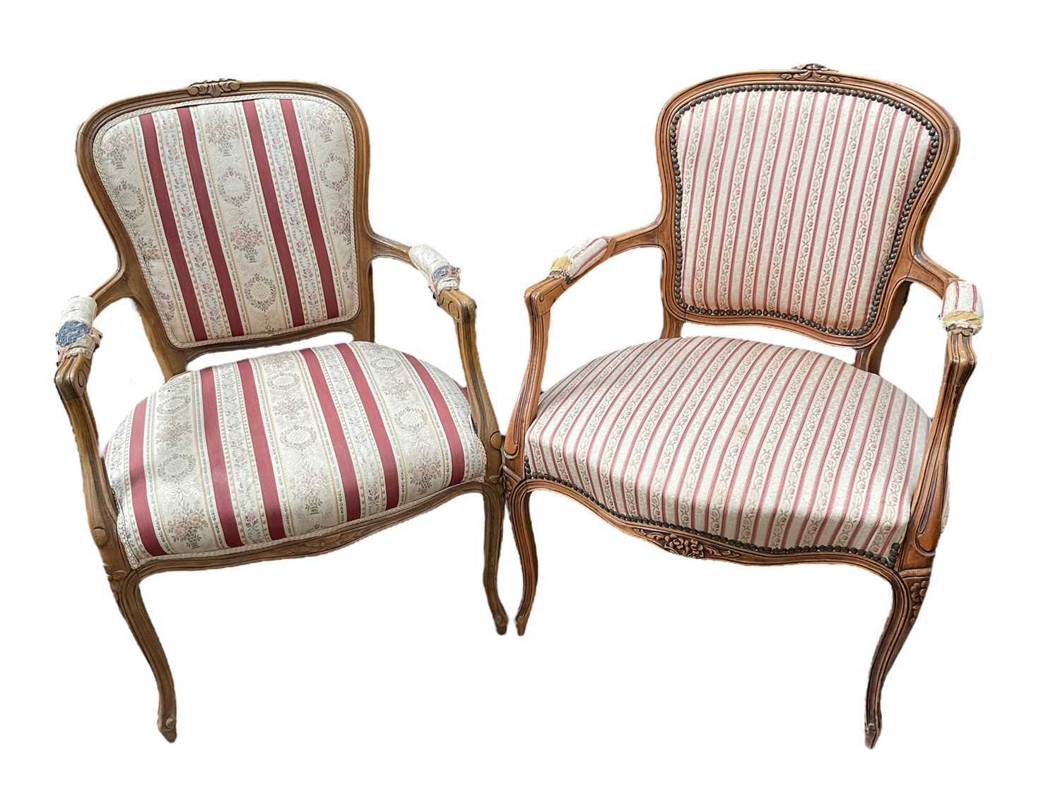 Pair of French beech open armchairs