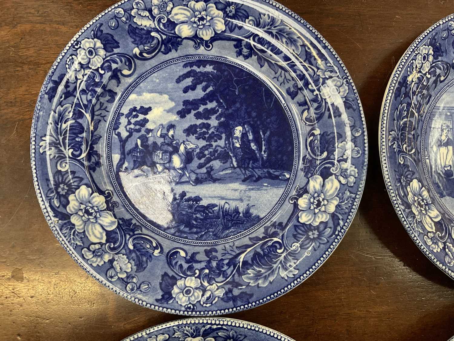 Four 19th century blue and white transfer printed plates 'Dr Syntax' and two Delft plates - Image 6 of 13