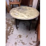 Marble coffee table with circular top on metal base, 75cm diameter, 51cm high