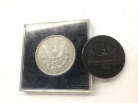 American 1921 dollar and Birmingham 1812 penny workhouse token (2 coins)