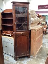 Edwardian mahogany two height corner cabinet