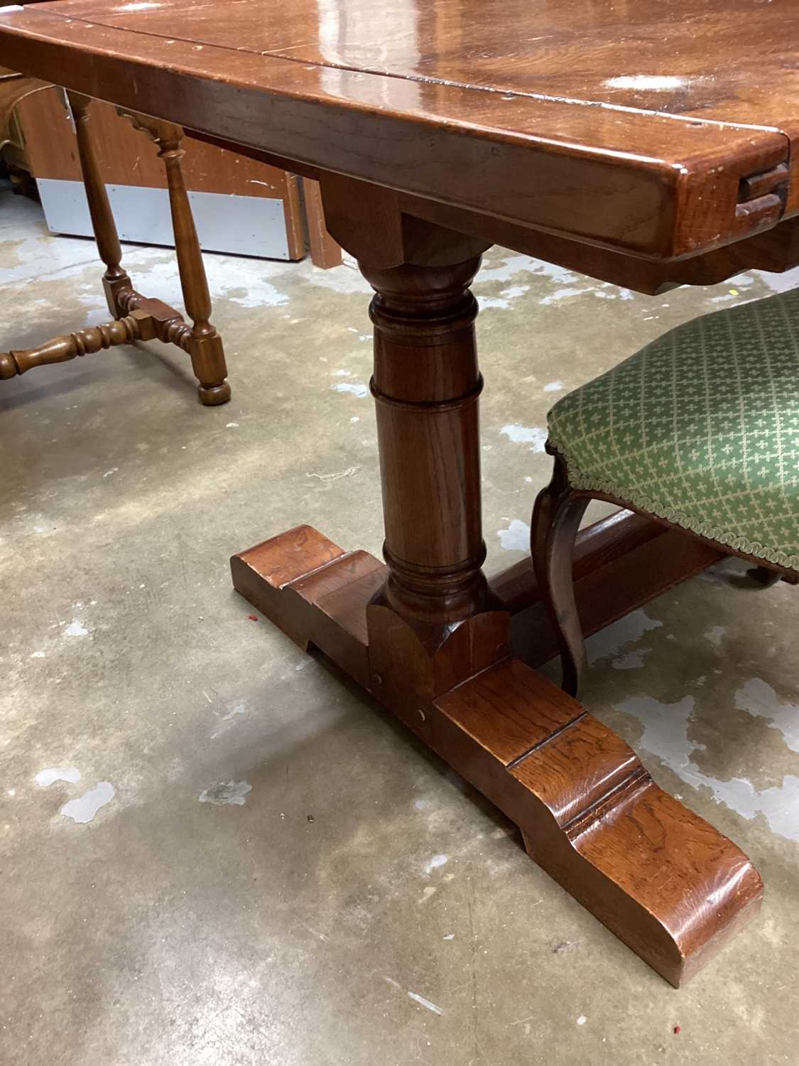 Antique style oak refectory table on turned end supports joined by stretcher, 193cm wide, 89cm deep, - Image 4 of 5