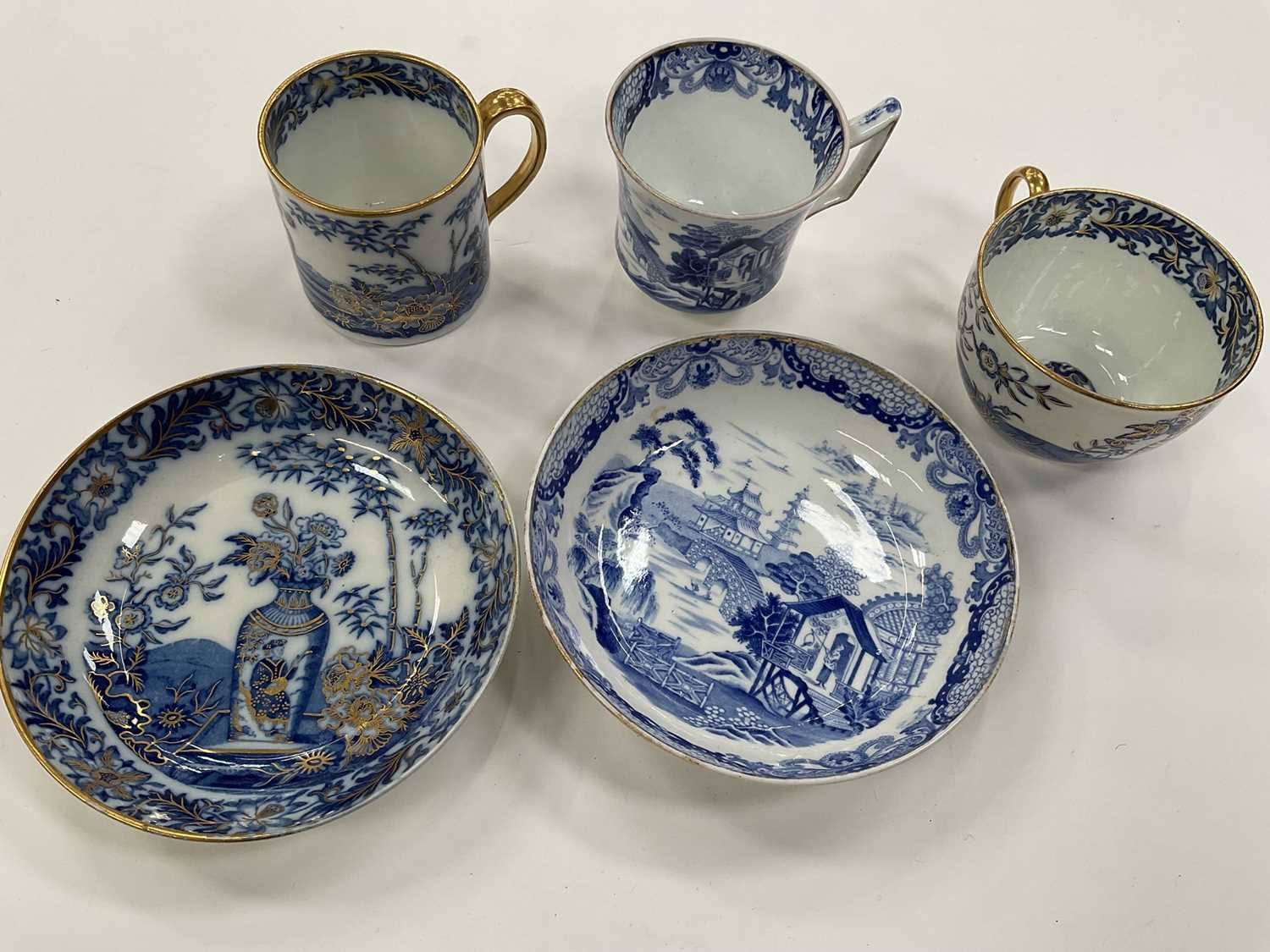 Wedgwood blue printed coffee cup and saucer, and another blue printed trio - Image 6 of 6