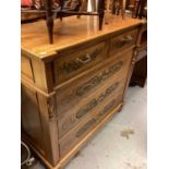 Good quality antique style walnut chest of two short and three long drawers, 110cm wide, 54.5cm deep