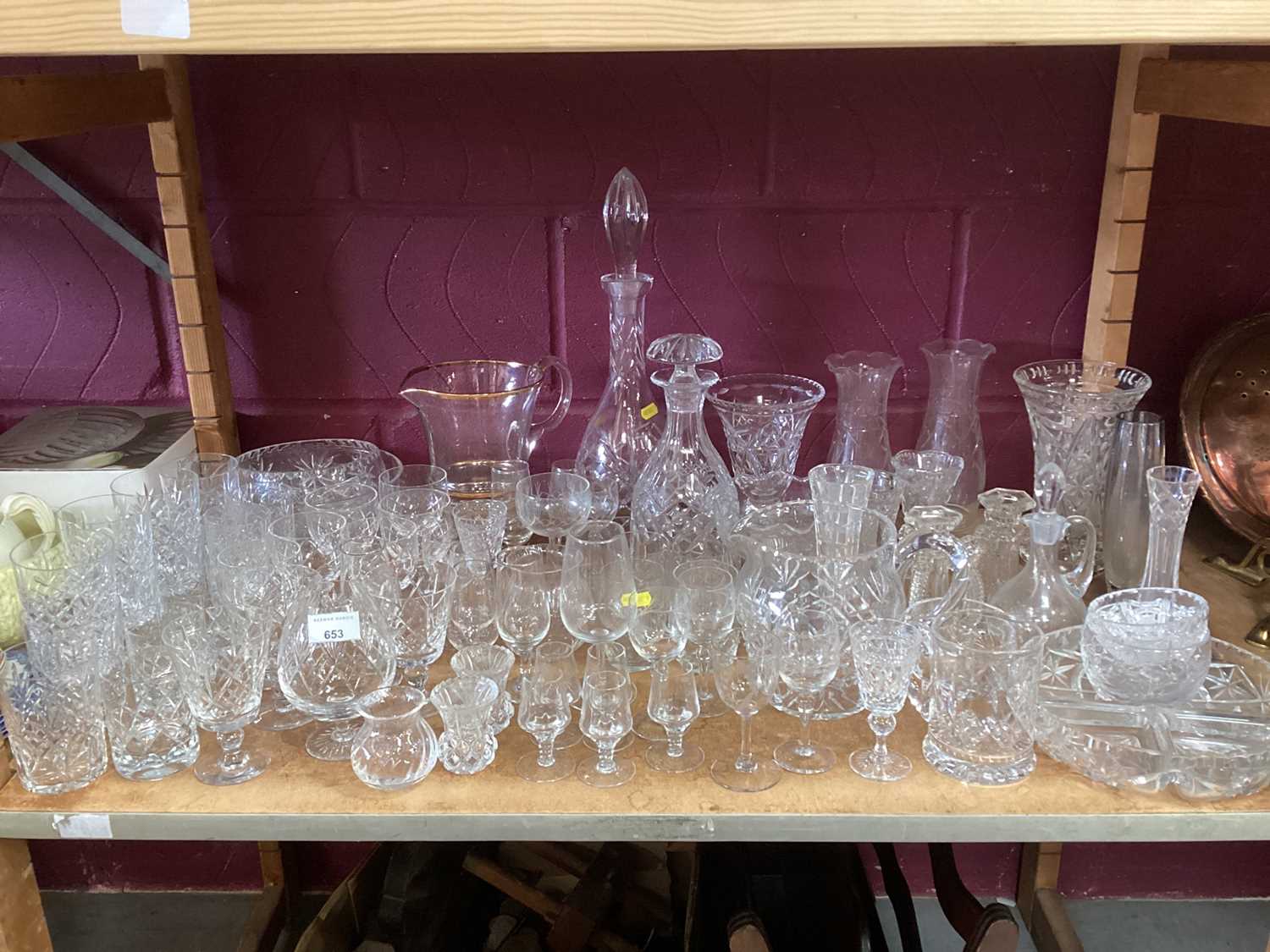 Collection of cut glass wines, tumblers, decanters etc