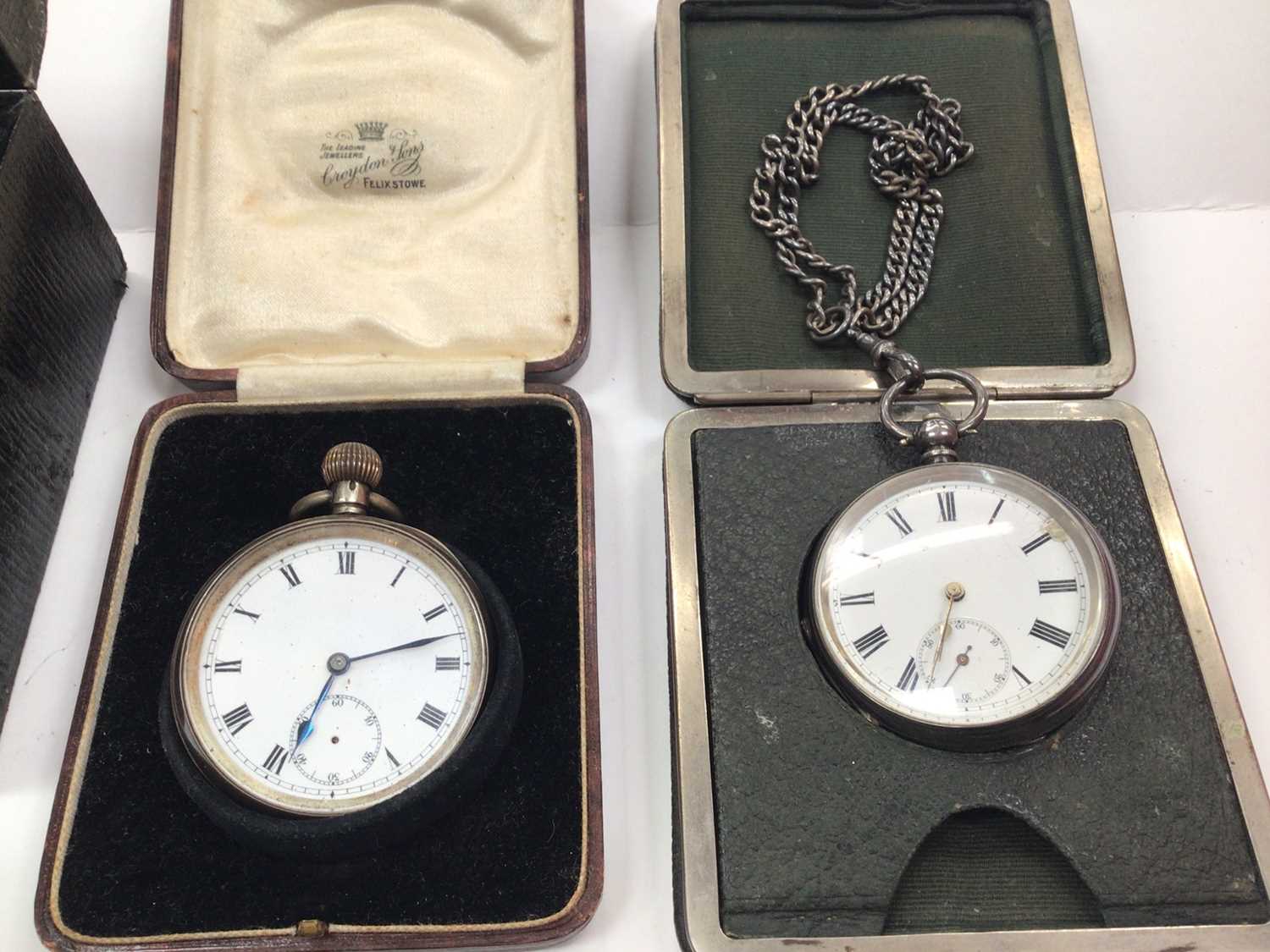 Two silver pocket watches, pair of Georgian steel spectacles in case, a silver topped glass pot and - Image 2 of 5