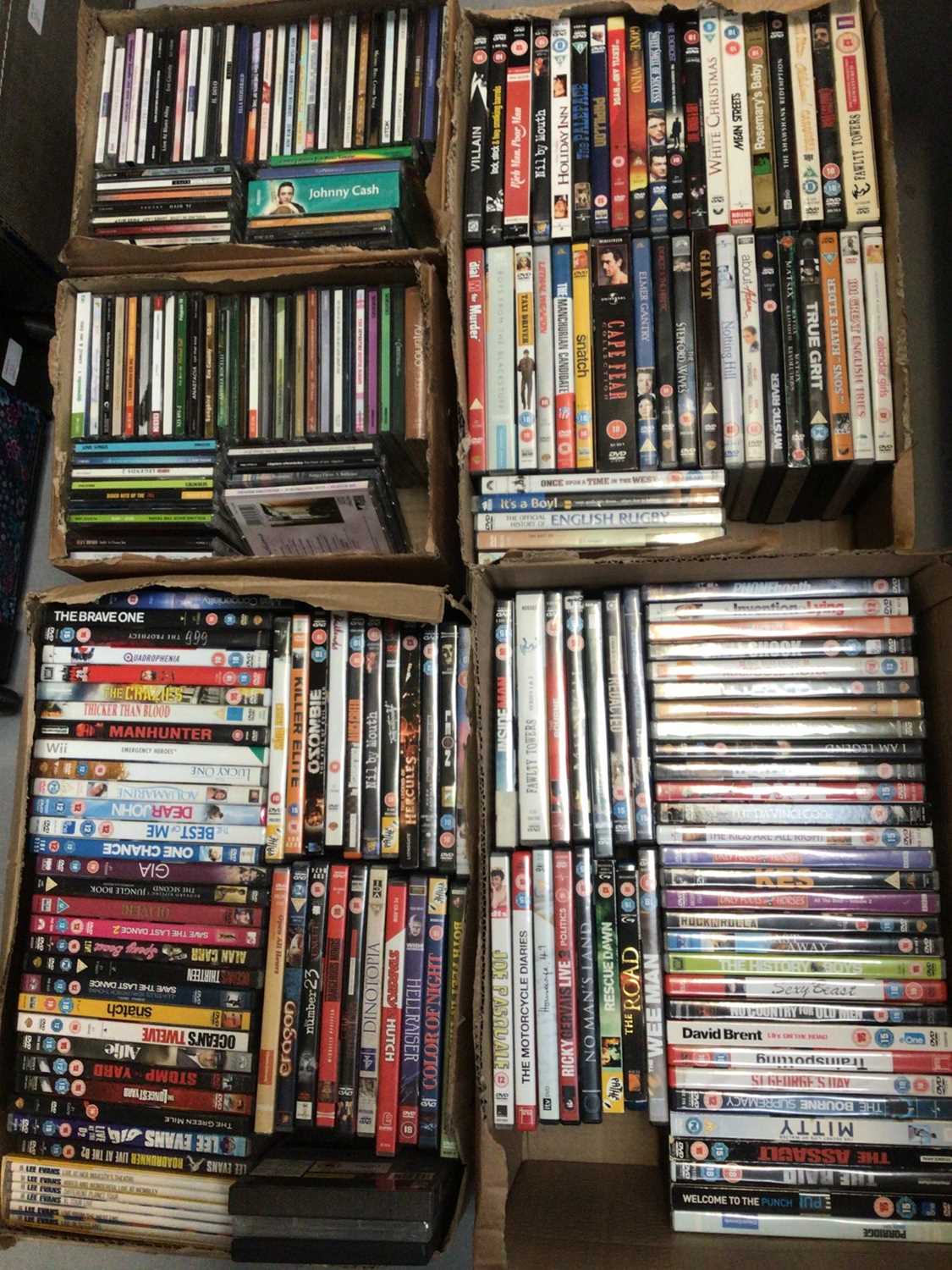 Group of DVDs and some CDs (5 boxes)