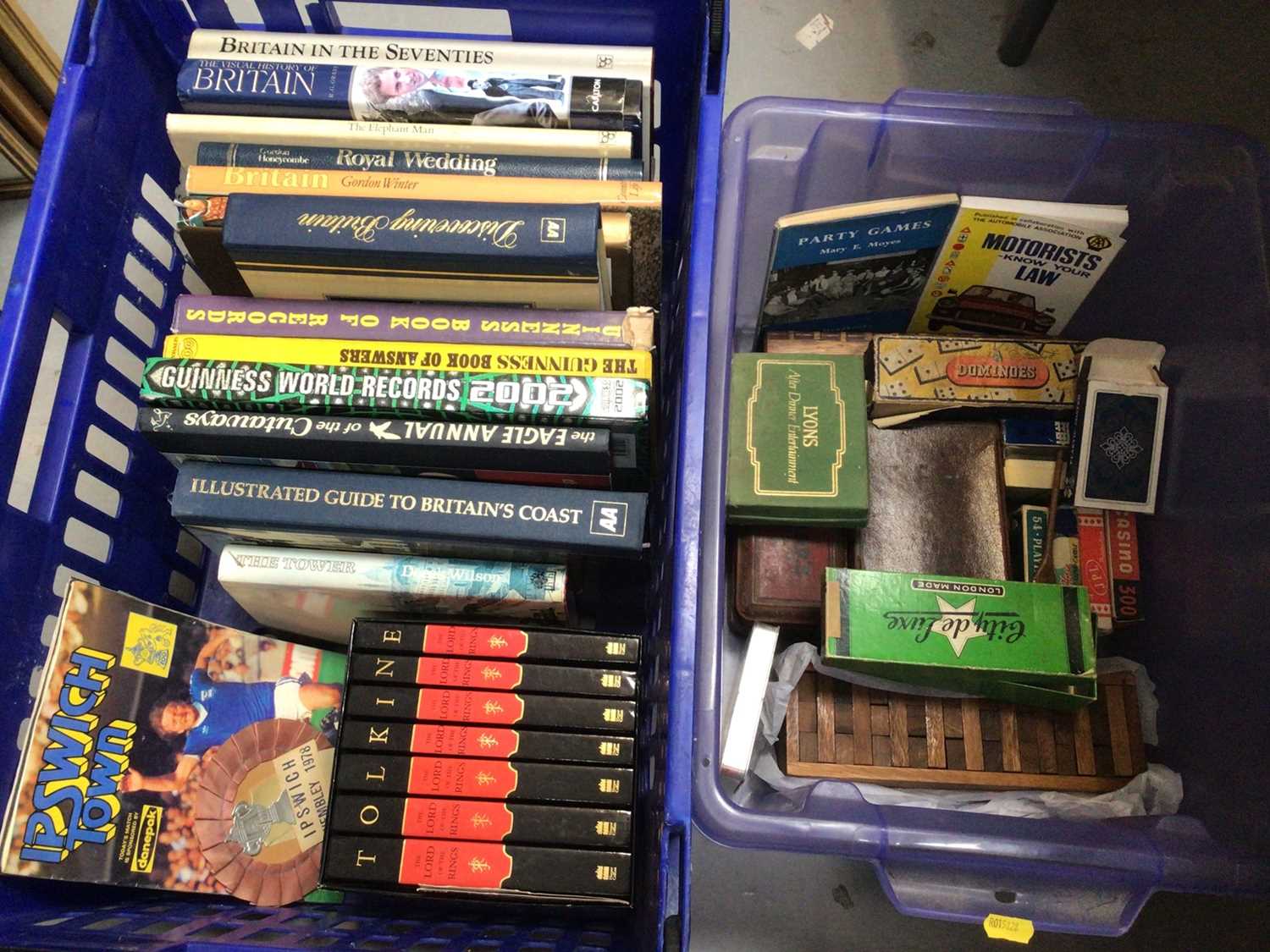 Various books including a collection of railway related, together with some vintage games (3 boxes