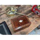 Walnut box and a brass chestnut roaster