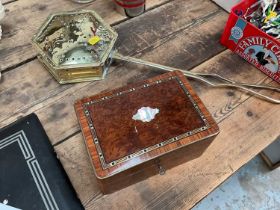 Walnut box and a brass chestnut roaster