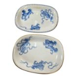 Two Wedgwood bone china teapot stands, printed in blue in Chinese style