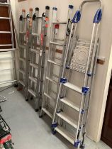Four ladders - Two Beldray 3 way top flight ladders together with Abru 3 way ladder and another Abr