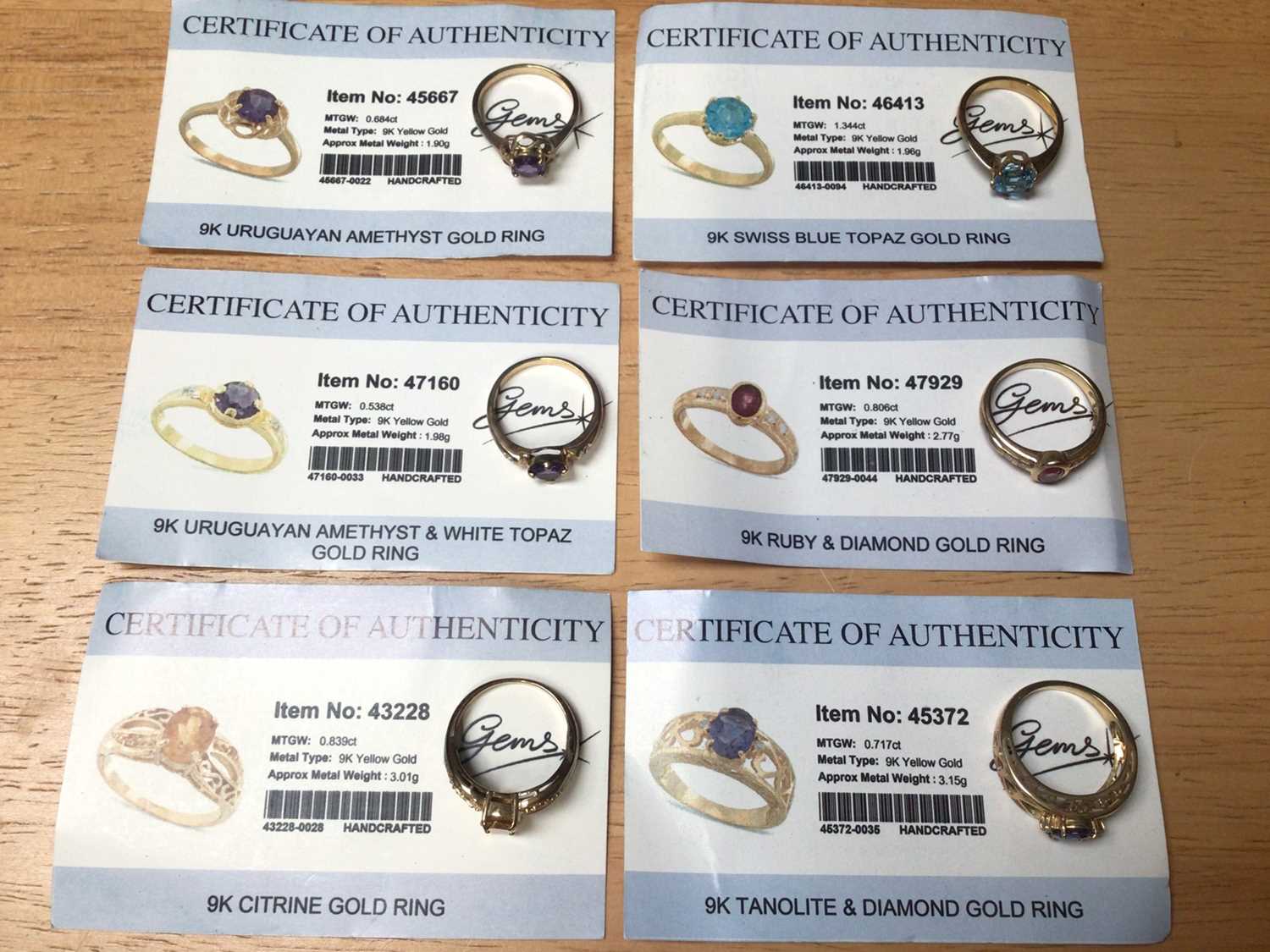 Six 9ct gold multi gem set dress rings with Gems TV certificates - Image 2 of 3