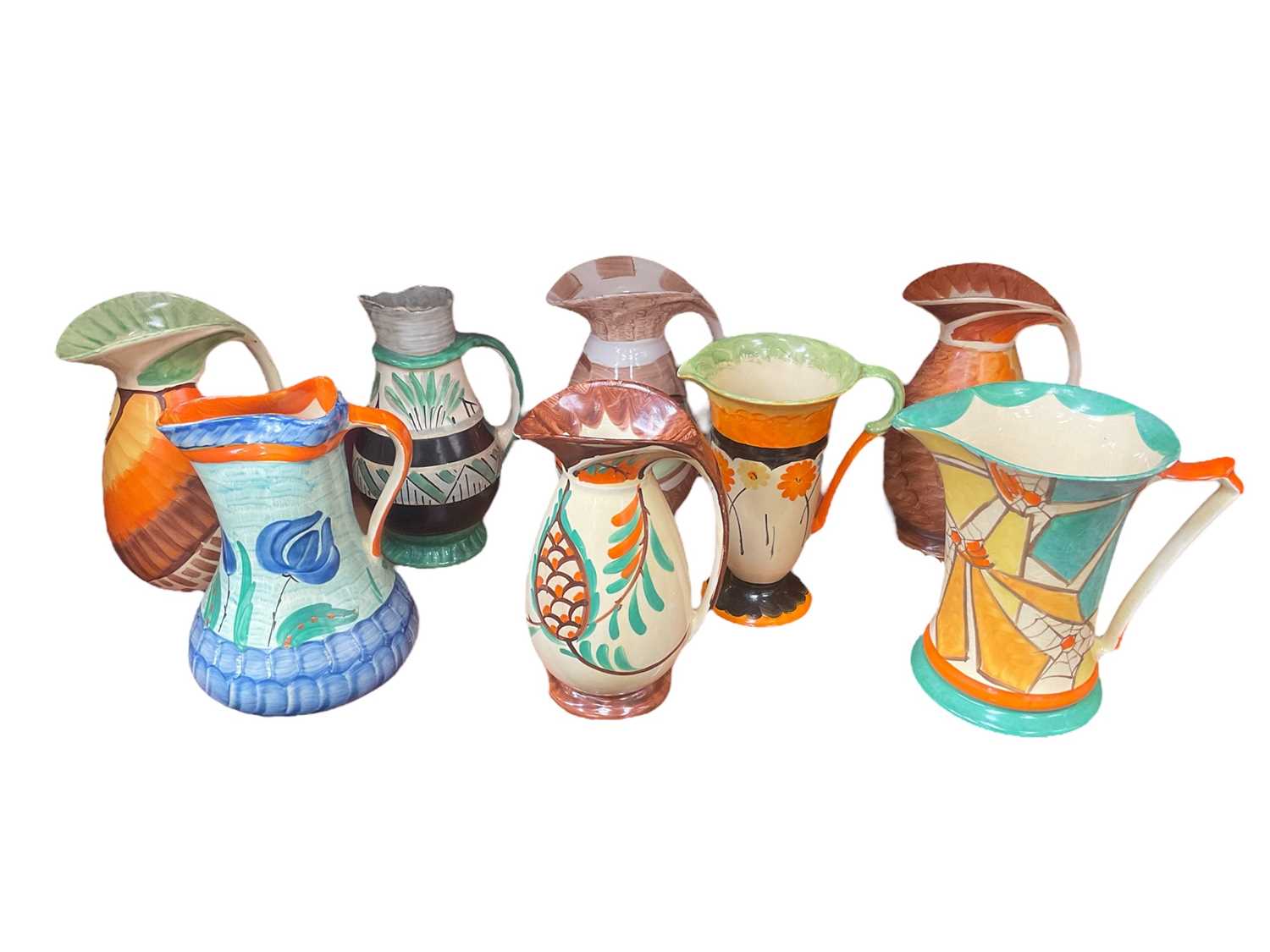 Collection of Art Deco Myott jugs/vases with hand painted decoration (8)