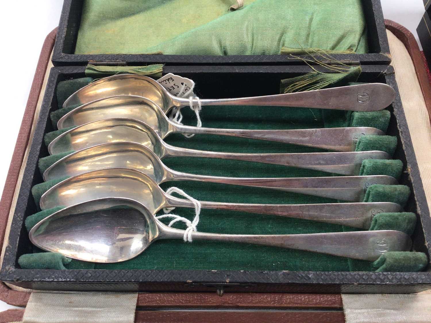 Set of six George III silver teaspoons, two other cased sets of six silver teaspoons and a silver mi - Image 4 of 5