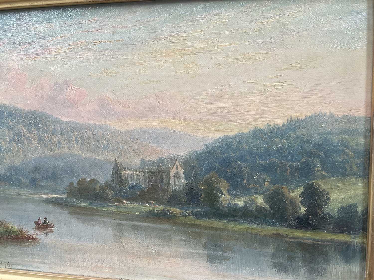 Albert Gyngell, On the Wye, Tintern Abbey, oil on canvas, signed and dated 1876, mounted in gilt fra - Image 4 of 6
