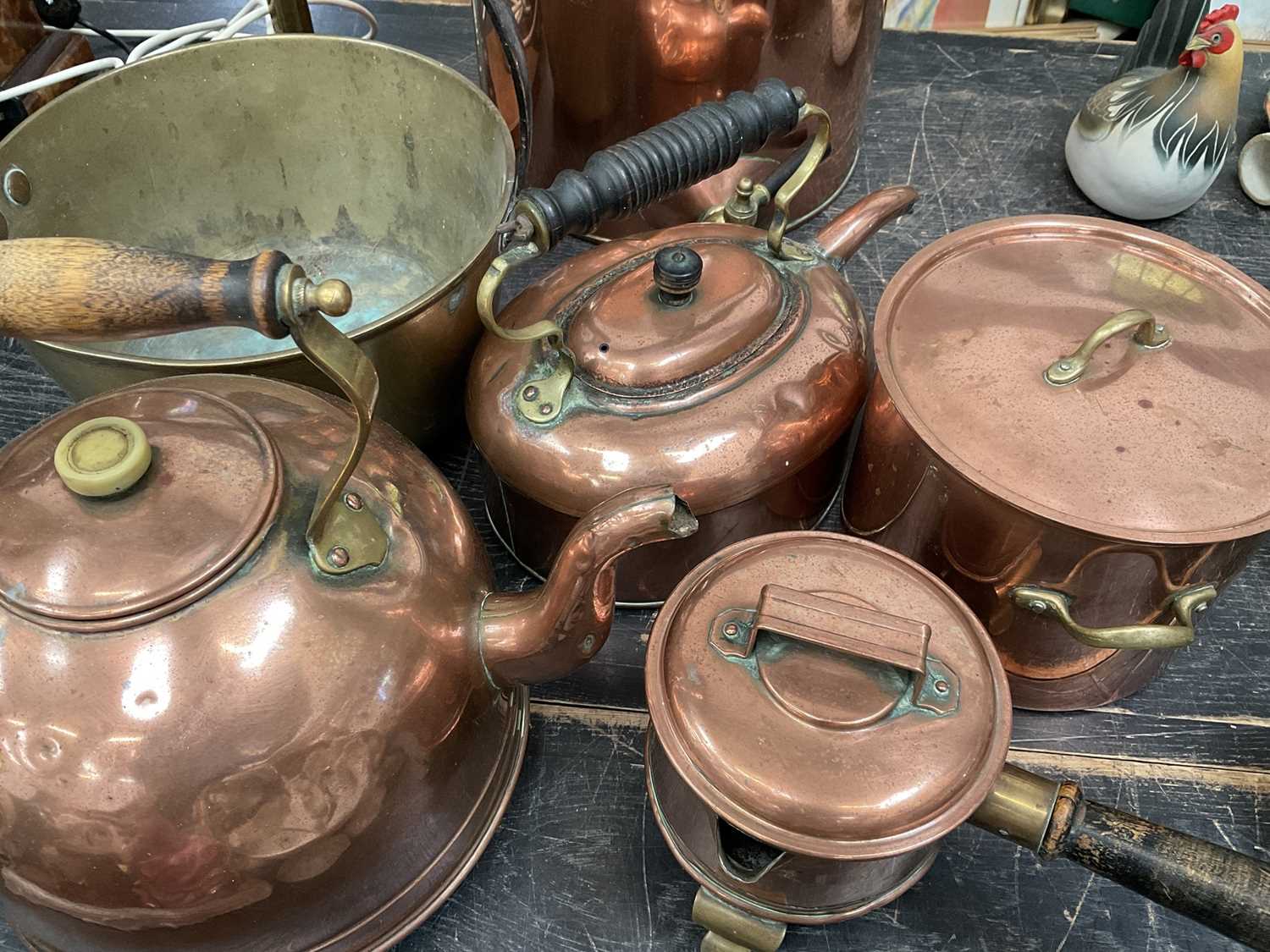 Group of antique copper ware and a brass telescope - Image 2 of 3