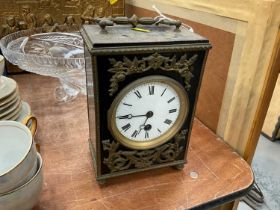 Late 19th century Continetal mantle clock in Ebonised wood case.