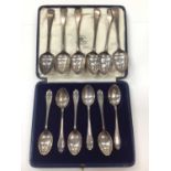 Six Georgian silver teaspoons and a set of cased six silver teaspoons