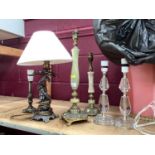 Victorian silver plated table centre converted to table lamp and other table lamps