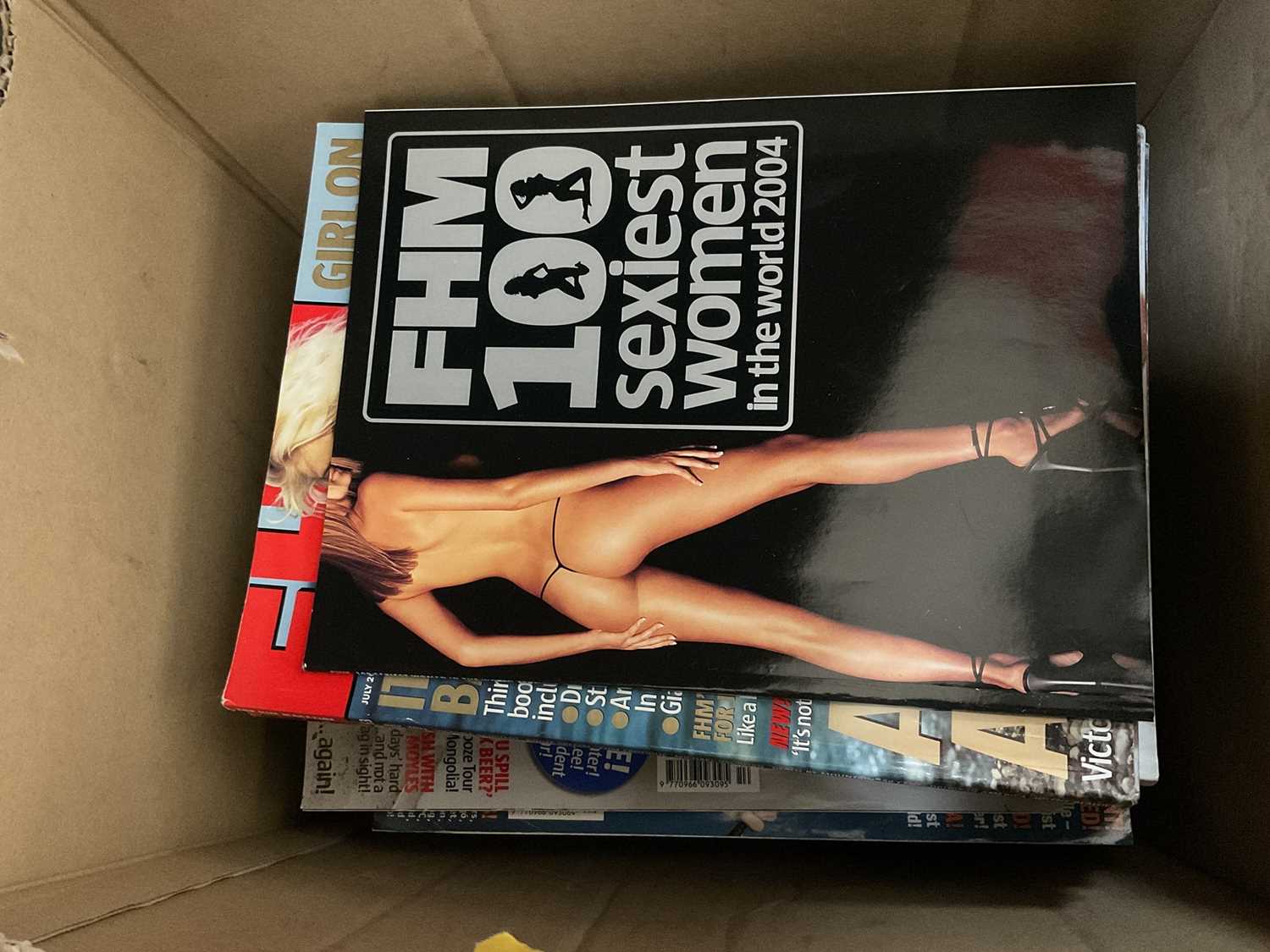 Two boxes containing Playboy magazines, FHM and similar - Image 2 of 2