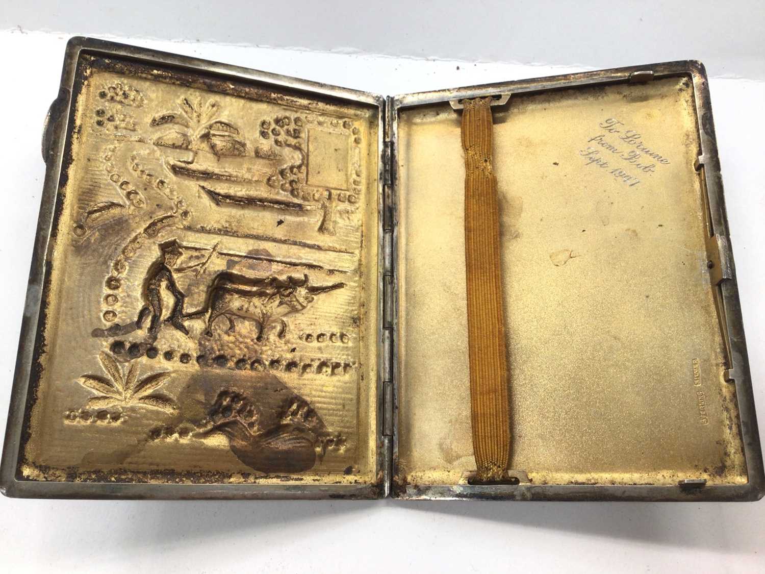 Burmese silver cigarette case with farming scene decoration, together with a pair of Chinese silver - Image 3 of 6