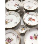 Group of Continental porcelain plates and dishes with floral decoration together with a Dresden bust