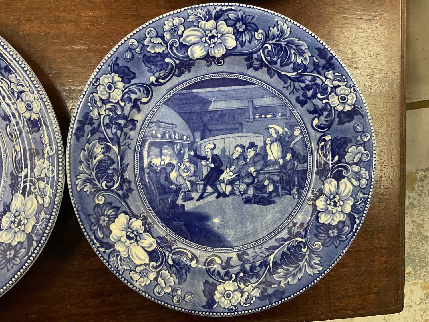 Four 19th century blue and white transfer printed plates 'Dr Syntax' and two Delft plates - Image 3 of 13